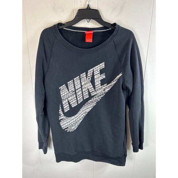 Nike Big Swoosh Scoop Neck Sweatshirt Womens Size XS Black White - Picture 1 of 4